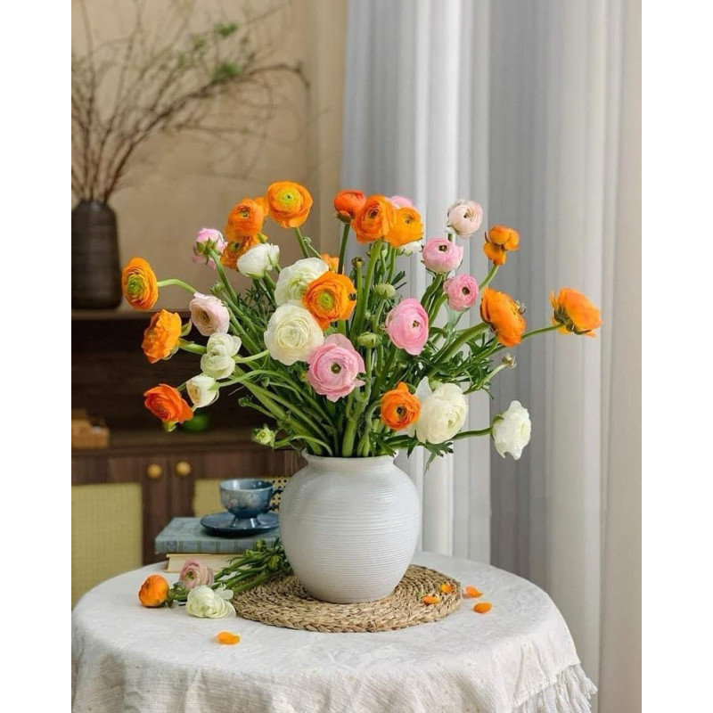 Bình gốm cắm hoa Bát Tràng dáng vò tròn quốc dân vân ganh trang trí phòng khách đẹp