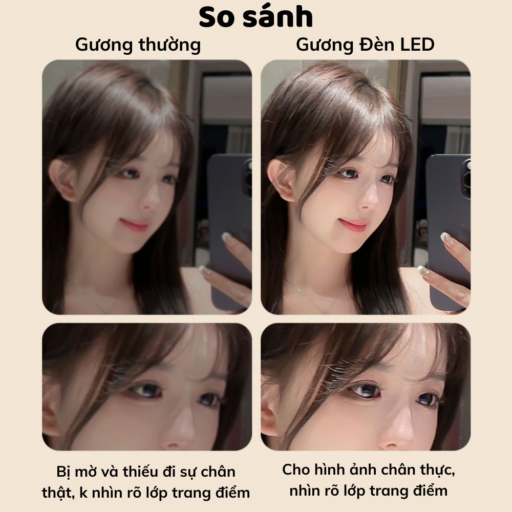 Gương Trang Điểm LED Để Bàn Cảm Ứng 3 Chế Độ Sáng Pin Sạc 1200mAh Xoay 360 Độ
