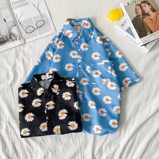 Mùa hè Mới Họa Tiết Hoa Nhỏ Áo Sơ Mi Tay Ngắn Nam Nữ Áo Cặp Đôi