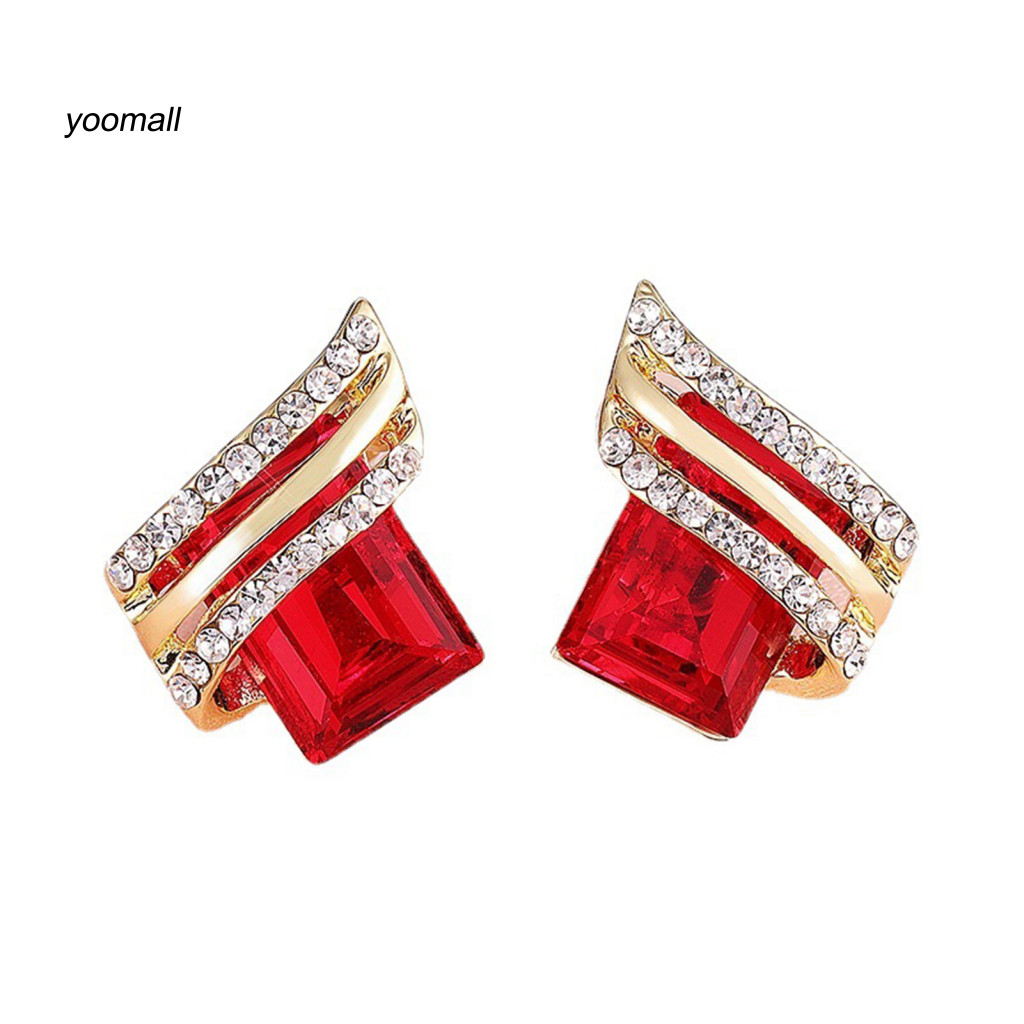 Yo / 1 Cặp Bông Tai Kim Cương Giả Hình Học Mạ Điện Sang Trọng Độ Bóng Cao Trang Trí Tai Trang Sức Giả Pha Lê Đính Hôn Bông Tai Kỷ Niệm Quà Tặng