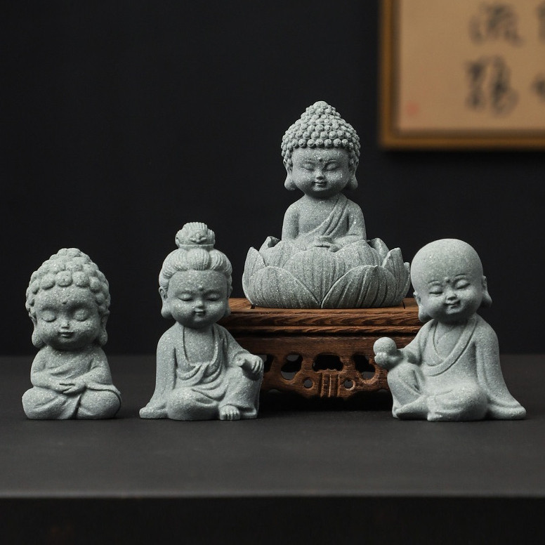 Tượng Phật Bằng Đá Sa Thạch Xanh Dùng Trang Trí Tiểu Cảnh, Bonsai, Thủy Sinh Bể Bán Cạn Terrarium