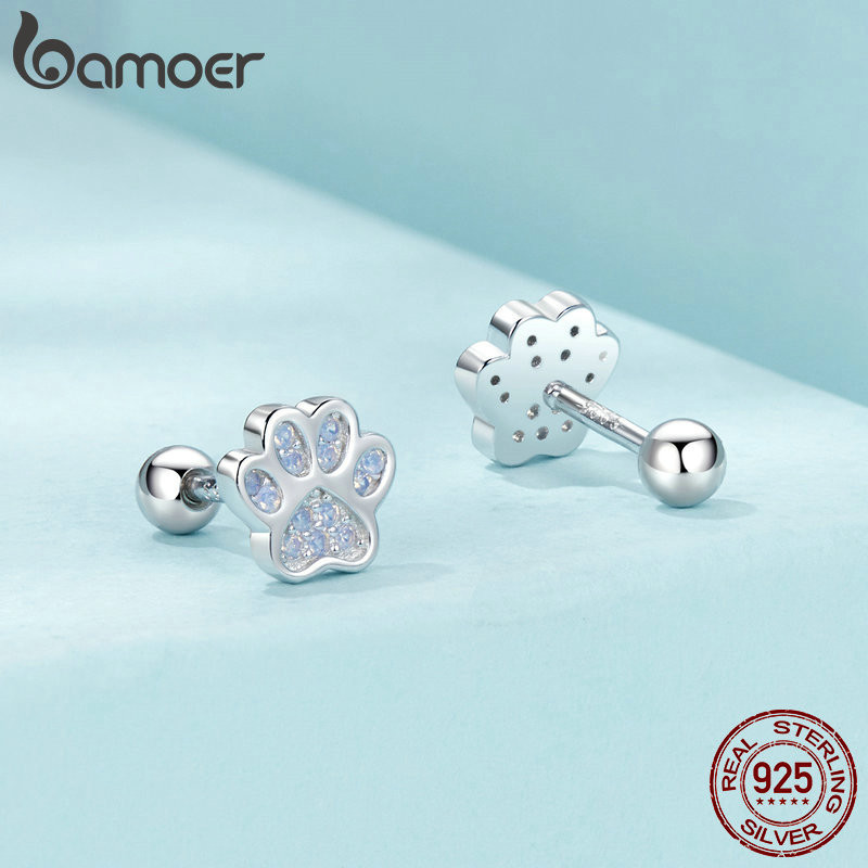 Bamoer 925 Sterling Sliver Bông Tai Thú Cưng Paw Deisign Dễ Thương Hàng Ngày Ocassion Trang Sức Quà Tặng Cho Nữ Bé Gái Học Sinh