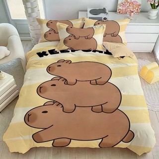SQ2 Bộ chăn ga gối Capybara dễ thương Khăn trải giường Vỏ chăn gối Phòng ngủ gia đình Có thể giặt được Ký túc xá 3IN1 Phù hợp với QS2