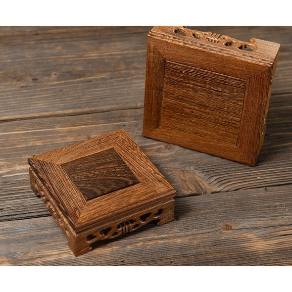 Đế Gỗ, Đôn Gỗ Vuông Bằng Gỗ Tự Nhiên Dùng Kê Chậu Bonsai, Lư Hương Xông Trầm, Tượng Gốm