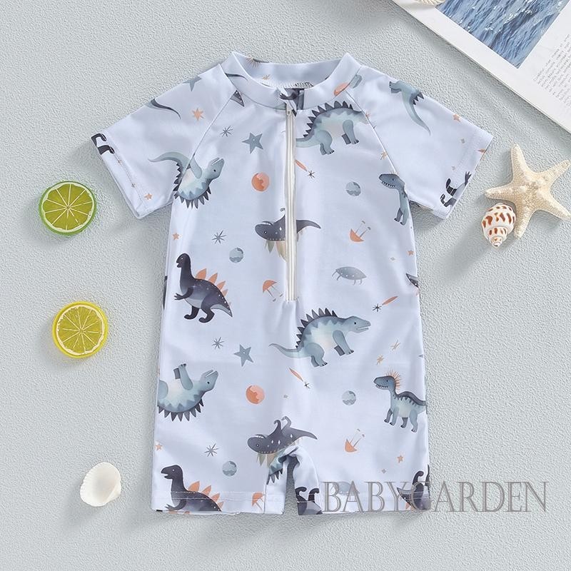 Baga-3 tuổi Đồ bơi khủng long cho bé trai cổ tròn nửa khóa kéo lên tay ngắn Rash Guard Đồ bơi Bộ đồ tắm cho trẻ sơ sinh