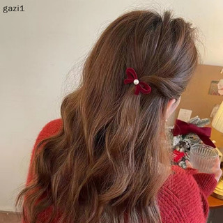 [gazi1] Thanh Lịch Tính Khí Nhung Ngọc Trai Nơ Nơ Kẹp Bên Dành Cho Nữ Bé Gái Mũ Vintage Giáng Sinh Phụ Kiện Tóc Boutique