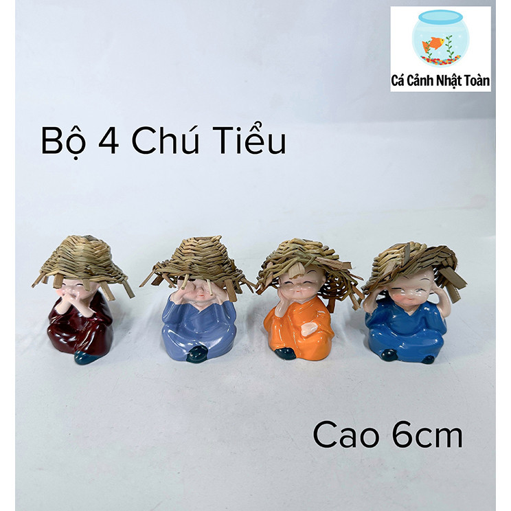 Bộ Tượng 4 Chú Tiểu Tứ Không Đội Nón Để Bàn Decor