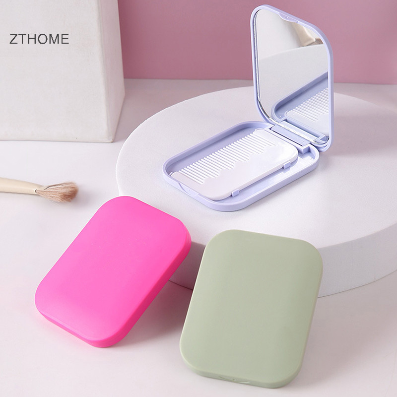 Zthome Gương Nhỏ Lược Bộ Màu Trơn Thời Trang Di Động Gấp Gương Trang Điểm Có Lược Cho Bé Gái Quà Tặng Dụng Cụ Trang Điểm Vanity Miror HOT