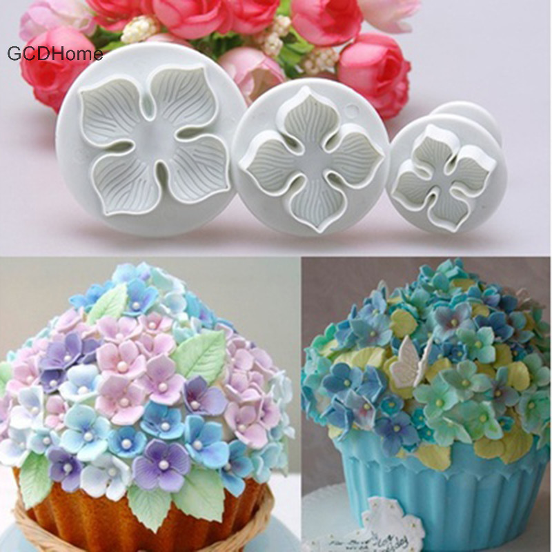 Gcdhome 3 chiếc hoa cẩm tú cầu fondant bánh trang trí sugarcraft hố bìa cứng cắt khuôn hoa HOT