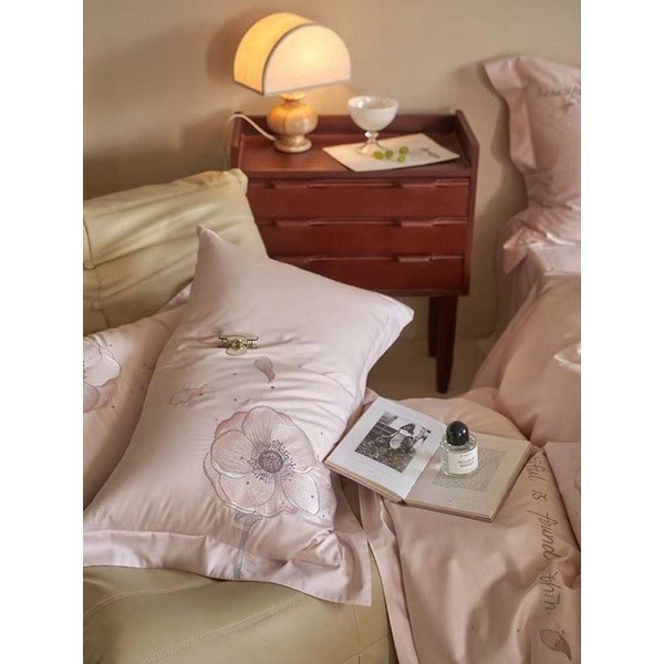 (L4278)Bộ Chăn Ga Gối Lụa Thêu Tinh Xảo. Mầu Sắc Nhẹ Nhàng Trang Nhã - MemMinbedding Luxury