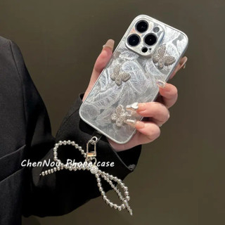 Sang Trọng Aurora Feather Flash Kim Cương Bướm + Dây Xích Điện Thoại Ốp lưng iPhone15 14 13 12 11 Pro MAX IXS MAX XR XS Camera Chống Sốc Bảo Vệ Toàn Diện Mặt Sau Cứng Mờ