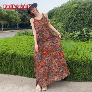 Váy maxi nữ không tay phong cách cổ điển dân tộc cổ chữ V dáng rộng Váy Cotton mỏng chữ A 2025 mùa hè mới Váy dáng rộng