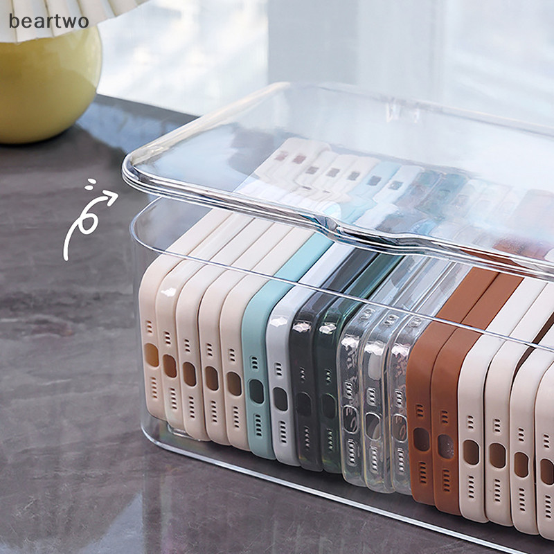 < Beartwo > Giỏ đựng đồ lặt vặt bằng Acrylic Giá đỡ điện thoại Ins Hộp đựng điện thoại trong suốt Hộp lưu trữ có nắp đậy Máy tính để bàn tại nhà Đẹp