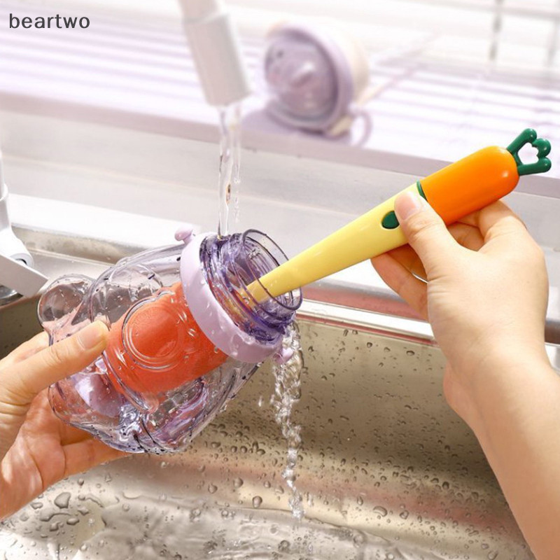 < Beartwo > Bàn chải làm sạch 3 trong 1 Cốc chà sàn Tay cầm dài Chai lười Bàn chải rửa Bàn chải đẹp