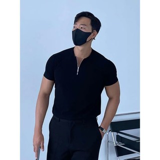 Áo Thun Waffle Cổ Henry Dây Kéo Tay Ngắn - Phong Cách Nam HI06
