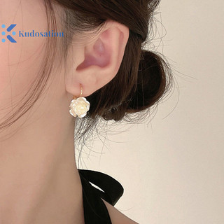 Kudosation Camellia Ngọc Trai Bông Tai Quyến Rũ Thanh Lịch Eesign Hoa Trắng Dangler Nữ Đảng Xu Hướng Phong Cách Quà Tặng Trang Sức Sang Trọng