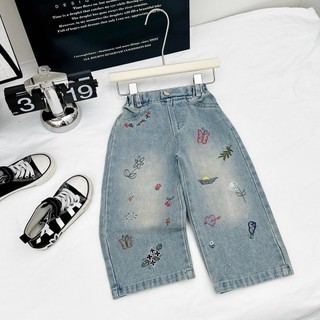 Q12-[Dưới 1m32] Quần jean ống rộng thêu nơ cho bé gái size từ 8-30Kg