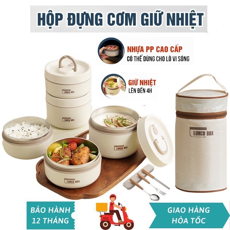 Hộp Cơm Giữ Nhiệt Lõi INox Kèm Túi Xách Sang Trọng, Gọn Đẹp Vega365vn