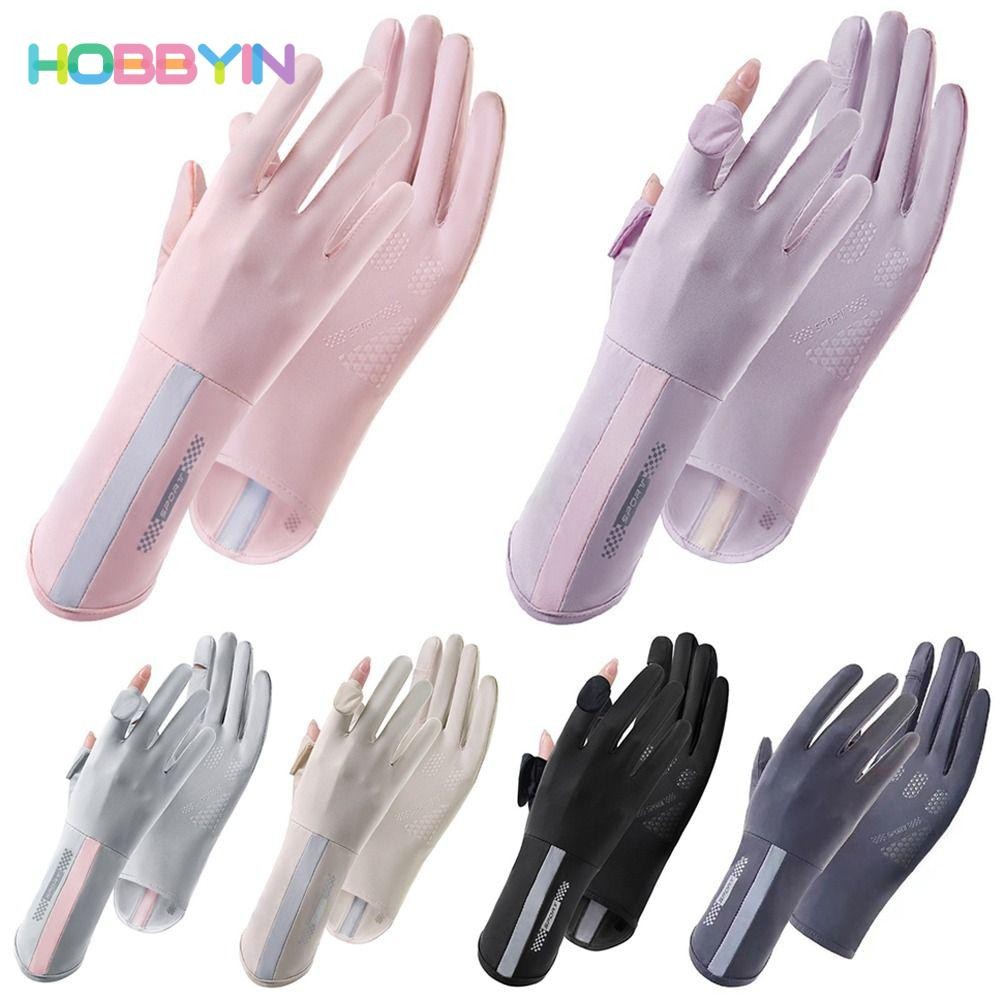 Găng tay chống nắng HOBBYIN, Găng tay chống nắng bằng lụa băng đàn hồi, Găng tay lái xe đạp dài vừa phải chống trượt thời trang Xuân hè