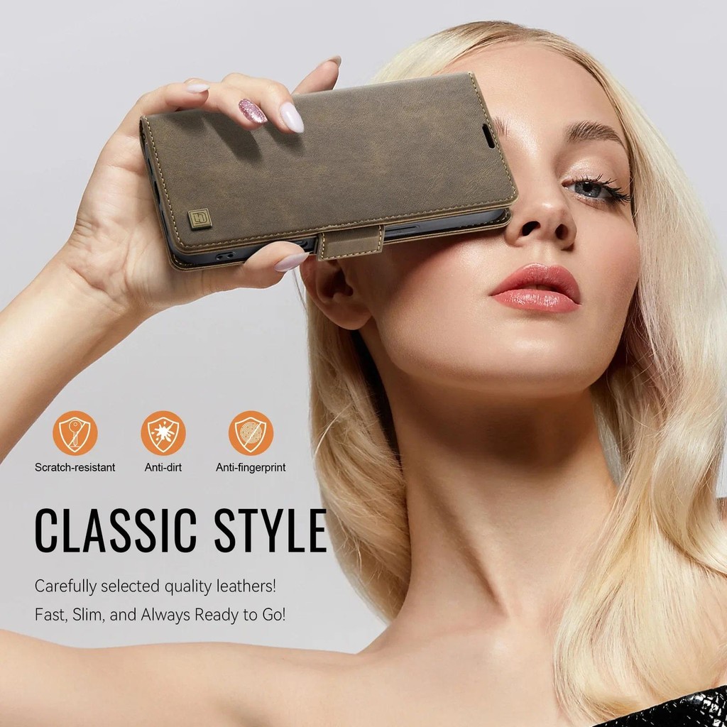 Ví Lật Từ Tính Ốp Lưng Điện Thoại iPhone 16 Pro Max 15 14 Plus 13 12 11 RFID Chặn Retro Da PU Crad Khe Cắm Giá Đỡ Bao Da