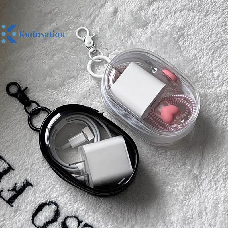 Kudosation Đen Trắng Hình Bầu Dục PVC Trong Suốt Túi Đựng Mỹ Phẩm Tổ Chức Búp Bê Hiển Thị Túi Di Động Tai Nghe Đồng Xu Cáp Dữ Liệu Sạc Túi Bảo Quản