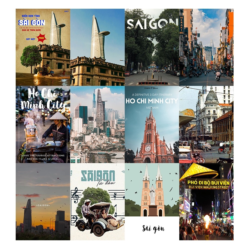 [DECAL] A5 In Màu - Set 50 Tờ Poster Giấy Dán Tường - HÌNH POSTER TP HỒ CHÍ MÌNH - SÀI GÒN - Decor Trang Trí Nhà