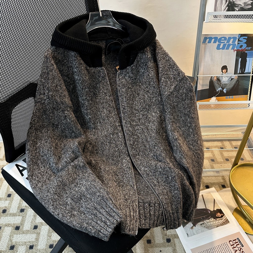 ThaliaWisp Mohair Áo Len Có Mũ Trùm Đầu Cardigan Nam Thu Đông Cao Cấp Mặc Thời Trang Thương Hiệu Cleanfit Áo Khoác Dệt Kim