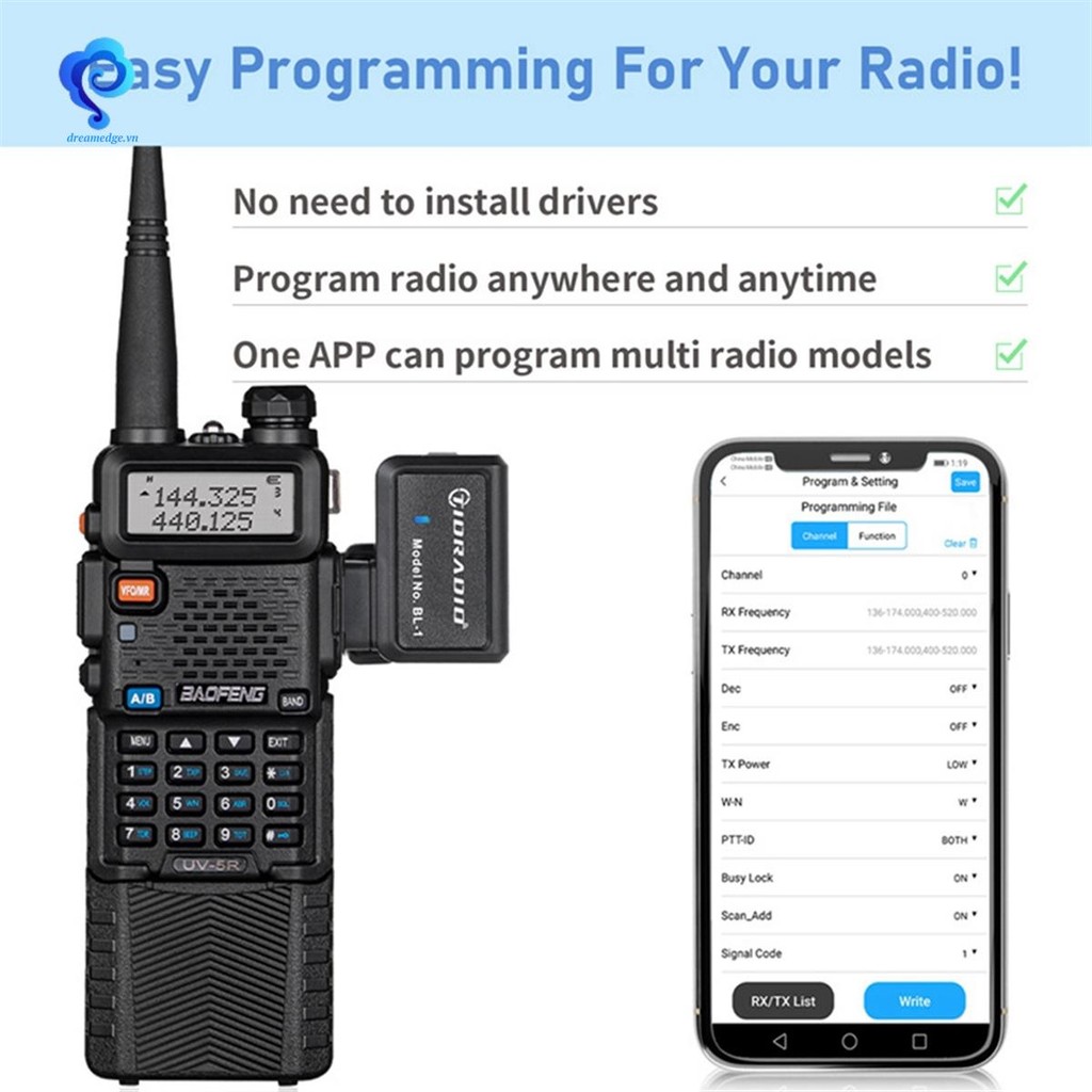 [Dreamedge] Lập trình viên tần số Bluetooth cho bộ đàm di động, ứng dụng UV-5R/888S: ghi tần, lập trình vô tuyến