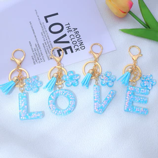 1 Chiếc Màu Xanh Lấp Lánh Chữ A-Z Nhựa Móc Khóa Hoa Thời Trang Chữ Cái Móc Khóa Túi Đồ Trang Trí Quà Tặng Lưu Niệm