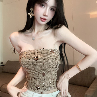 Áo ống không tay kiểu Trung Quốc mới, sexy, đnăng, ngắn, không tay, thiết kế sequin ngọt ngào và mát mẻ cho phụ nữ BUWP