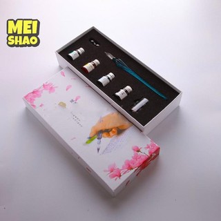 MeiShao 1 Vintage Handmade Kính Nhúng Chữ Ký Bút Mực Công Cụ Viết Văn Phòng