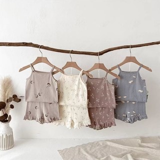 Bộ đồ mặc nhà quần short hai dây mùa hè cho bé gái Bộ đồ điều hòa hoa nhỏ cho bé gái Bộ đồ ngủ trẻ em Bộ hai chiếc