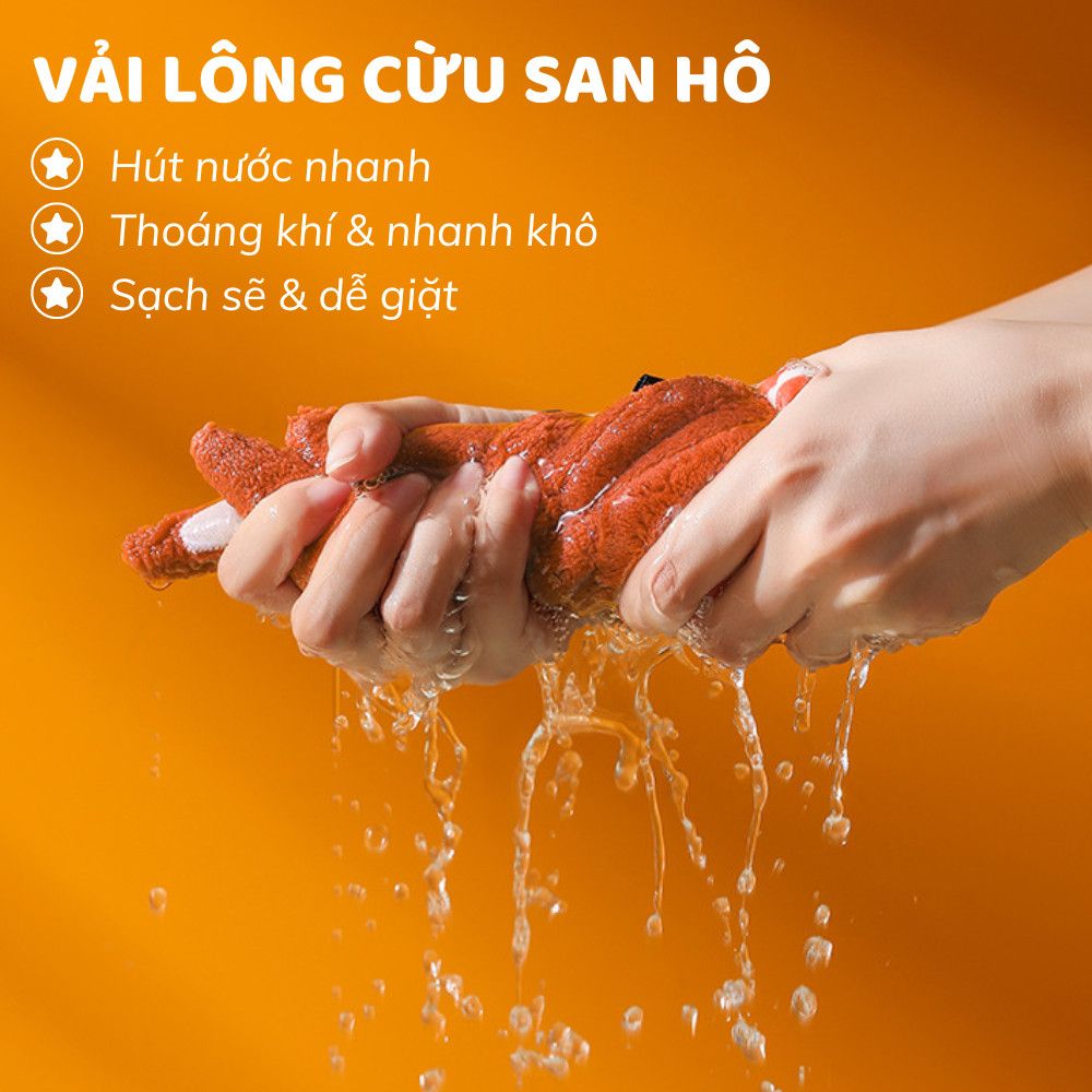 Khăn lau tay nhà bếp phòng tắm hình động vật dễ thương chất liệu nhung lông cừu san hô siêu thấm hút