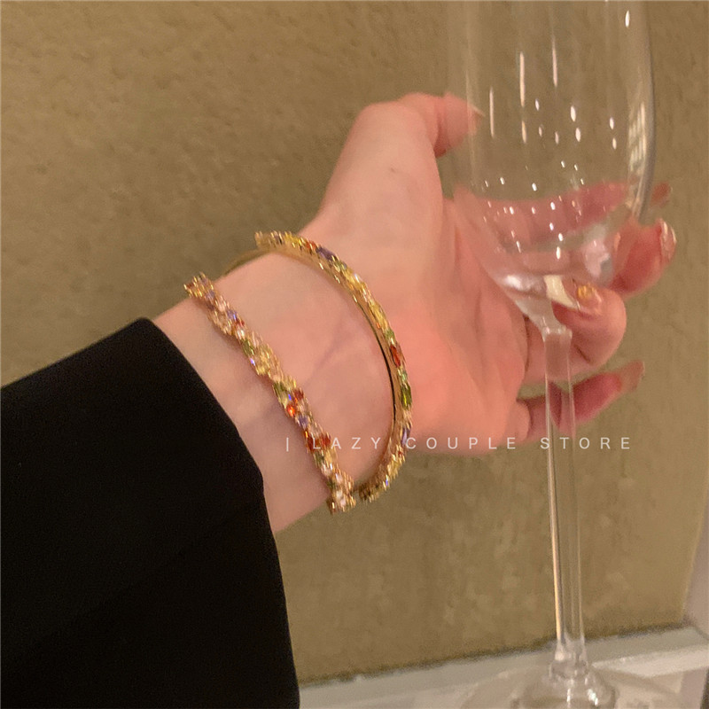 Xếp chồng lên nhau, bầu không khí thời trang, vòng tay màu dopamine Zircon, thiết kế Nữ, Vòng Tay Tinh tế, vòng tay, trang sức QMVD