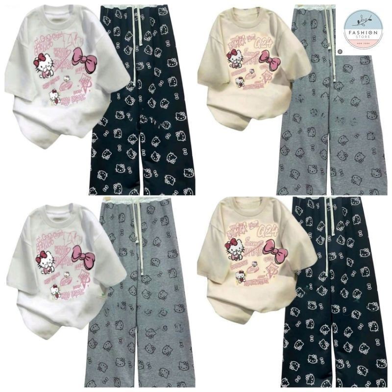 Tổng hợp các sét Bộ Quần Họa Tiết Mèo + mix áo phông Unisex form thụng tay lỡ - hình Mèo cute-QUẦN ÁO 94