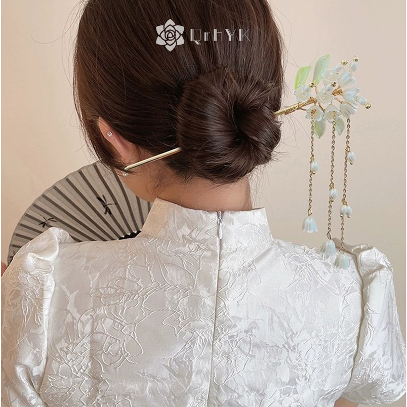 Qrhyk Phong Cách Trung Hoa Retro Hoa sel Kẹp Tóc Đơn Giản Cổ Tích Tóc Dính Mũ Dành Cho Nữ Cô Gái Tính Khí Phụ Kiện Tóc Mới