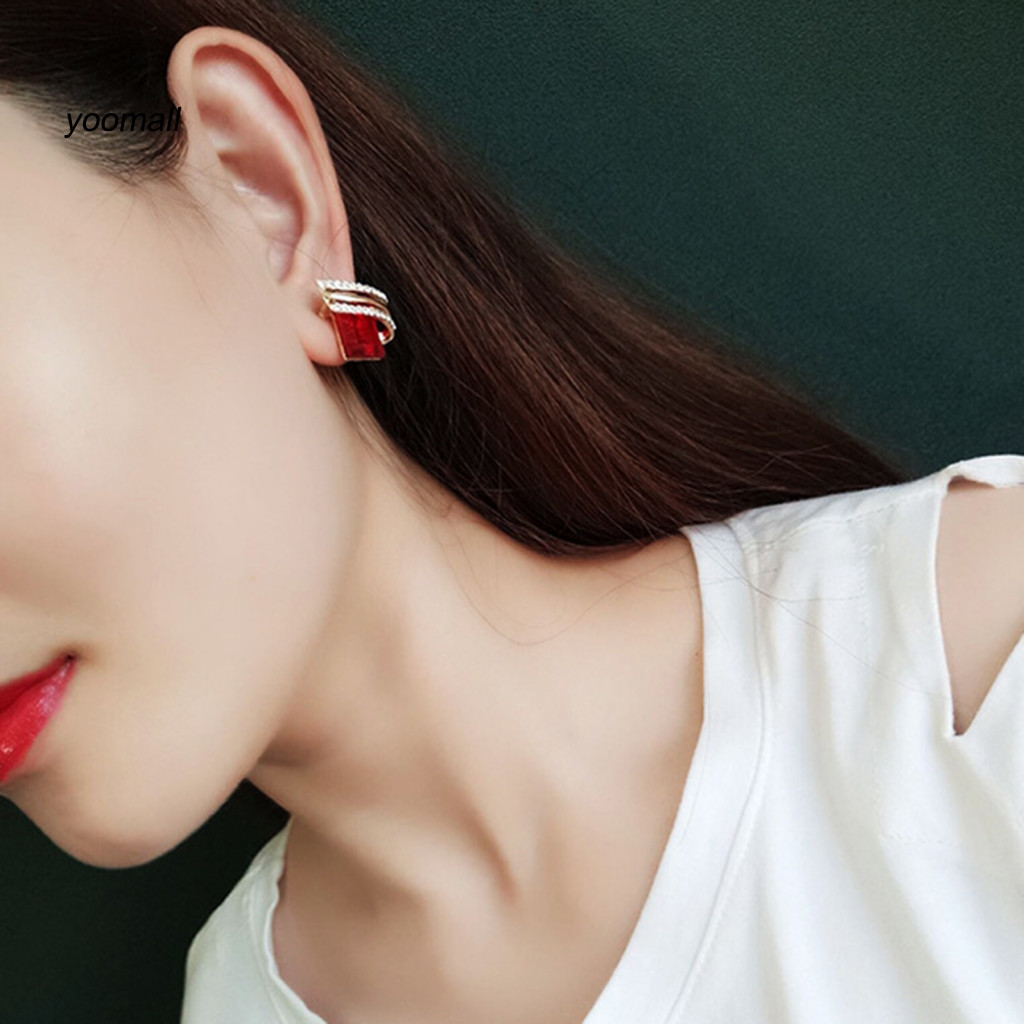 Yo / 1 Cặp Bông Tai Kim Cương Giả Hình Học Mạ Điện Sang Trọng Độ Bóng Cao Trang Trí Tai Trang Sức Giả Pha Lê Đính Hôn Bông Tai Kỷ Niệm Quà Tặng
