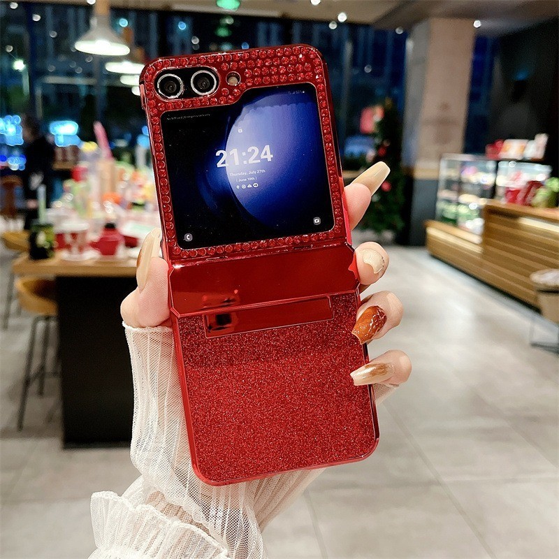 Ốp điện thoại giá đỡ kim cương mạ điện kim cương sang trọng cho Samsung Galaxy Z Flip 6 Z Flip 5 Z Flip 4 Z Flip 3 bản lề Full Ring Holder Casing