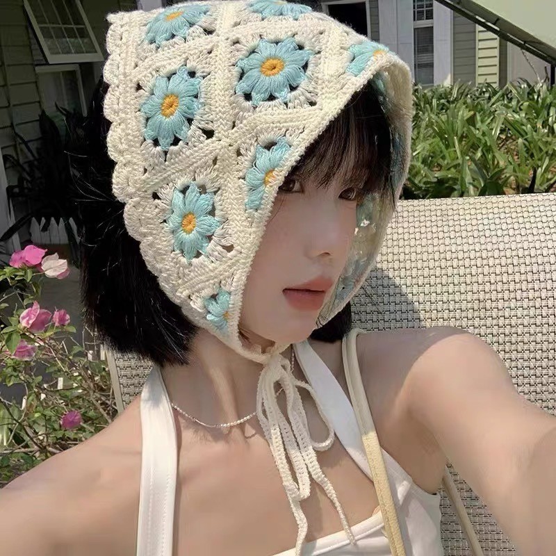 Băng đô phong cách mục vụ - Khăn quàng cổ tam giác rỗng dệt kim - Dâu tây, Hoa, Retro, Ngọt ngào, Dễ thương - Phụ kiện tóc cho nữ - Băng đô tóc Boho