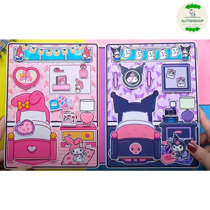 Đồ chơi giấy ngồi nhà búp bê bằng giấy tocaboca Wednesday Ngôi nhà của kuromi và My Melody thủ công