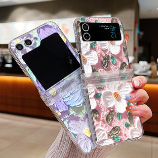 Tranh Sơn Dầu Hoa Trong Suốt Ốp Lưng Điện Thoại Samsung Galaxy Z Flip 7 Flip 6 Flip 5 Flip 4 Flip 3 5G Full Bản Lề Cứng PC Gấp Bao Dành Cho Samsung Z Flip 7 6 5 4 3
