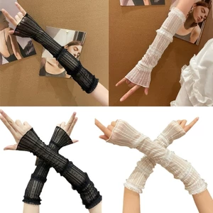 PCF * Găng Tay Chống Nắng Lái Xe Cho Thanh Thiếu Niên Chống Nắng Cô Gái Xếp Ly Ren Viền Tay Bao
