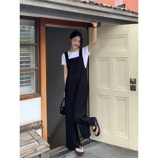 2022 Đen Thường Ngày Quần Áo Nữ Rời Ôm Hơn Nhìn Thẳng Lau Quần Chia Tay Rộng Jumpsuit 5.24