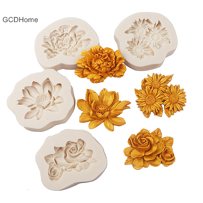 Gcdhome 1Pc Hoa Mẫu Đơn Hoa Hướng Dương Hoa Sen Khuôn Silicon Hoa Hồng Trung Quốc Trang Trí HOT
