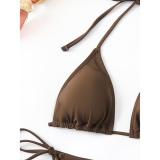 Đồ Bơi Nữ Beep Nâu Sáng Dệt Dây Rỗng Ra Dài Bao Đầm Ba Mảnh Bikini Đồ Bơi Bộ