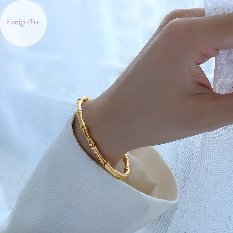 K2nightfee Thép Titan Tre Vòng Tay Có Thể Mở Lắc Tay Cho Người Phụ Nữ Màu Vàng Cưới Nữ Trang Sức Quà Tặng VN