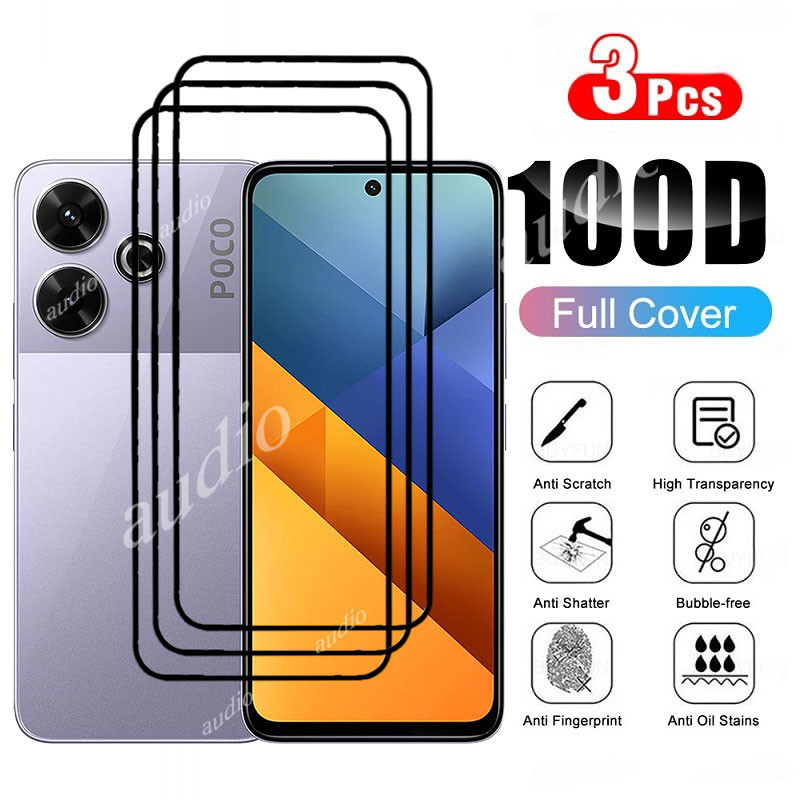 3 Kính Cường Lực Cho POCO m6 4G 2024 Bảo Vệ Màn Hình Điện Thoại Vỏ Kính Bảo Vệ Phim Cho POCO m6 M 6 6M PocoM6 4G 9H HD Chống Trầy Xước