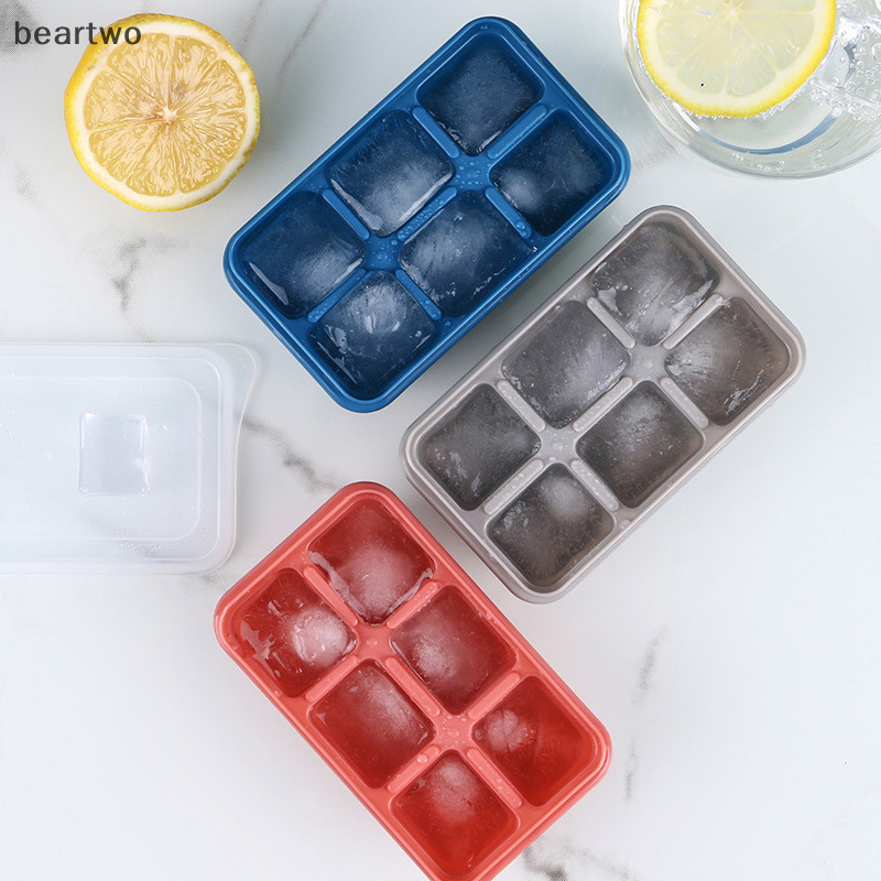 < Beartwo > Khuôn Làm Đá Silicon Có Nắp DIY 6 Lưới Đáy Mềm ce Cube Khuôn Vuông Khay Trái Cây Nhà Bếp Thanh Dụng Cụ Phụ Kiện Đẹp