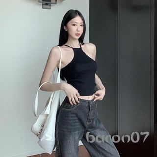 Áo thun nữ có gân Cami Áo cổ không tay cổ điển Áo dệt kim màu trơn Áo sơ mi mùa hè