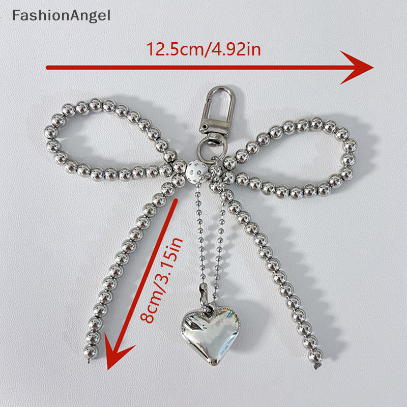 FashionAngel Ins Phong Cách Nơ Đính Hạt Ba Chiều Trái Tim Bạc Mặt Dây Chuyền Điện Thoại Vỏ Tai Nghe Túi Quyến Rũ Trang Trí Chìa Khóa Xe Hơi TH